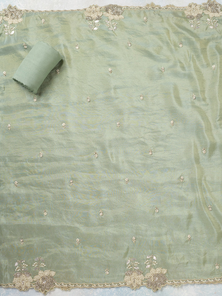 Sea Green Cutdana Tissue Unstitched Salwar Suit