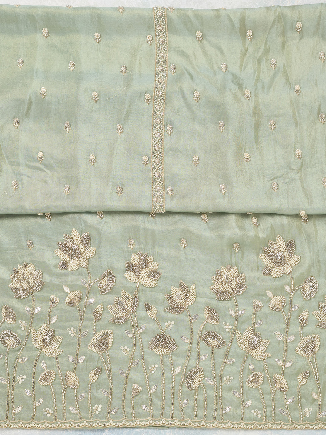 Sea Green Cutdana Tissue Unstitched Salwar Suit