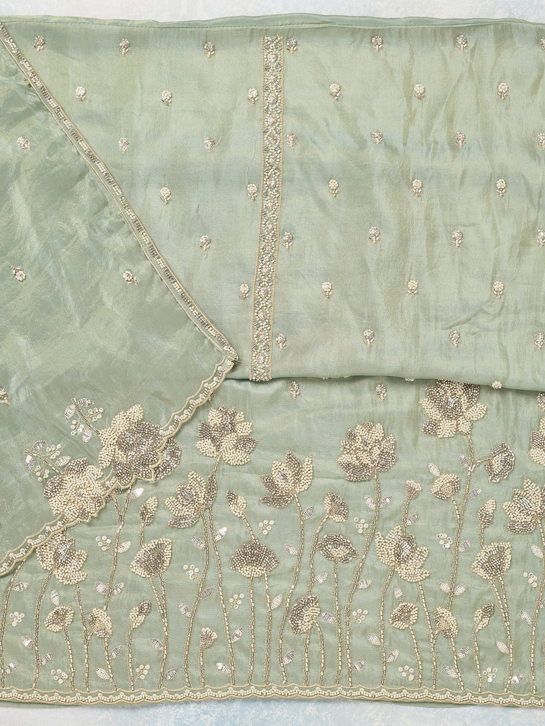 Sea Green Cutdana Tissue Unstitched Salwar Suit