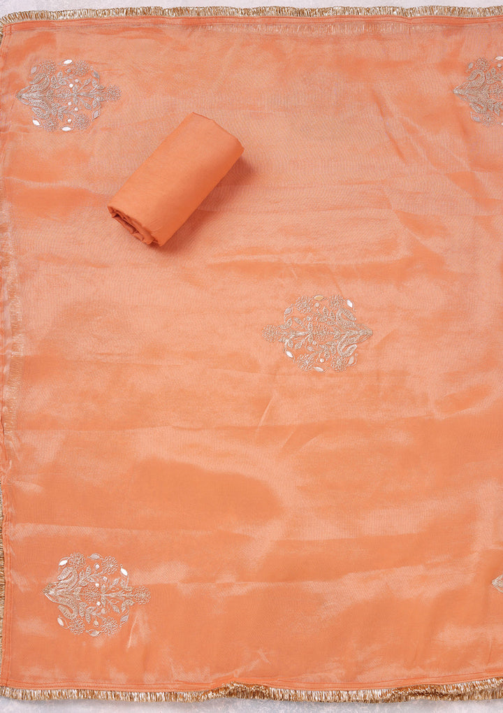 Peach Zariwork (Gold) Tissue Unstitched Salwar Suit