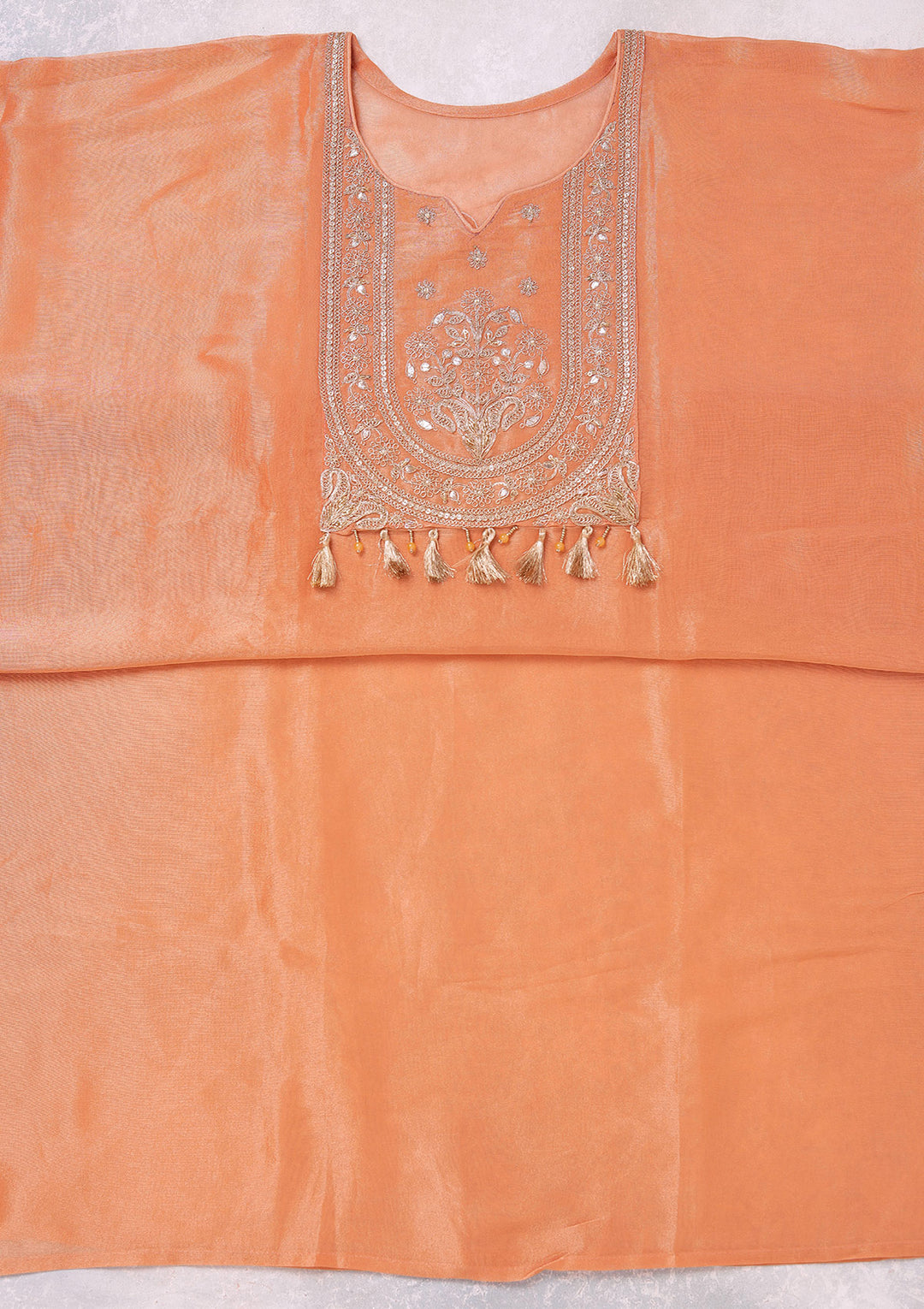 Peach Zariwork (Gold) Tissue Unstitched Salwar Suit