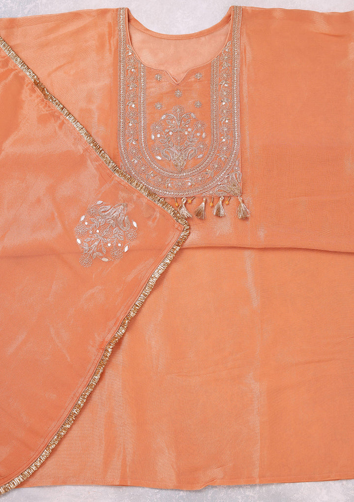Peach Zariwork (Gold) Tissue Unstitched Salwar Suit