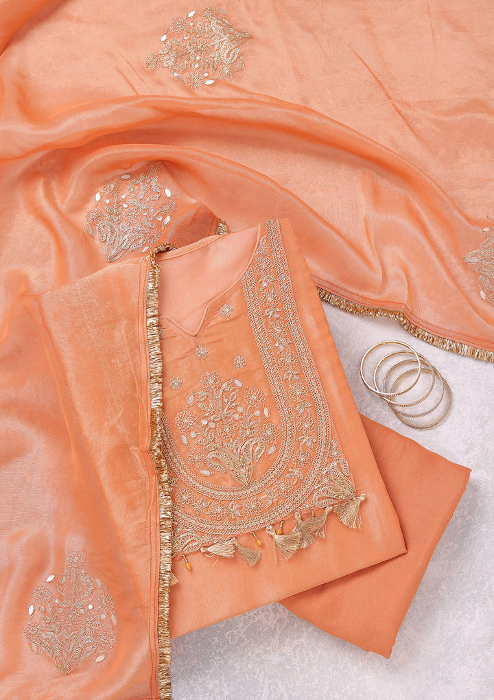 Peach Zariwork (Gold) Tissue Unstitched Salwar Suit