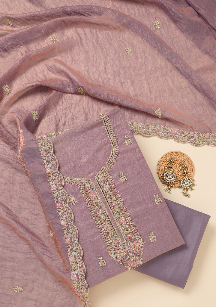 Lavender Aariwork Tissue Unstitched Salwar Suit