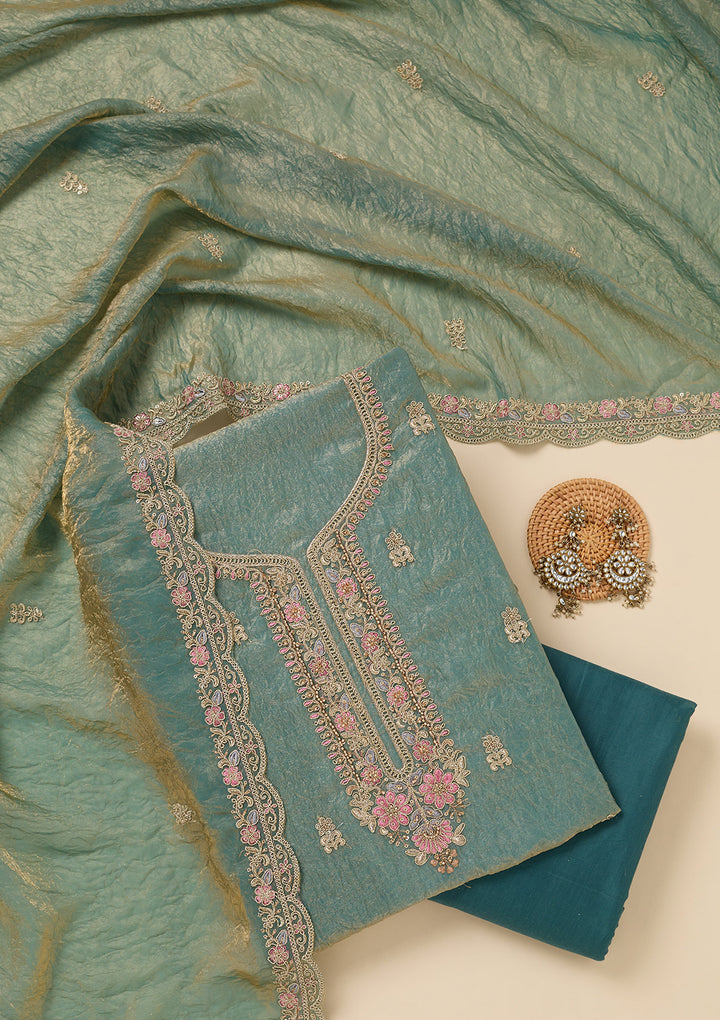 Sea Green Aariwork Tissue Unstitched Salwar Suit