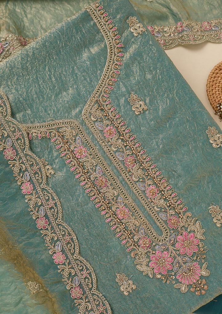 Sea Green Aariwork Tissue Unstitched Salwar Suit