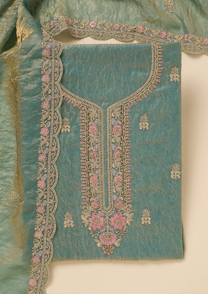 Sea Green Aariwork Tissue Unstitched Salwar Suit