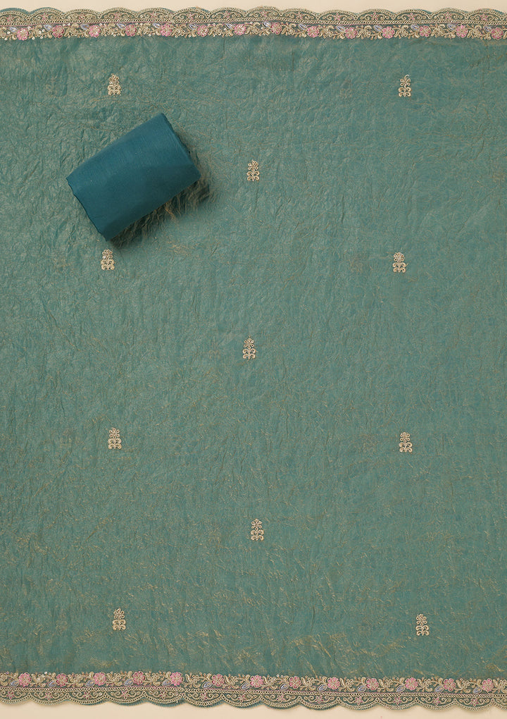 Sea Green Aariwork Tissue Unstitched Salwar Suit