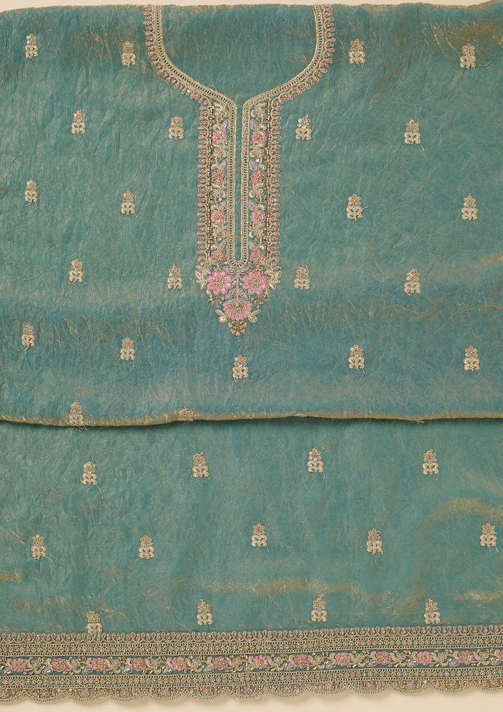 Sea Green Aariwork Tissue Unstitched Salwar Suit