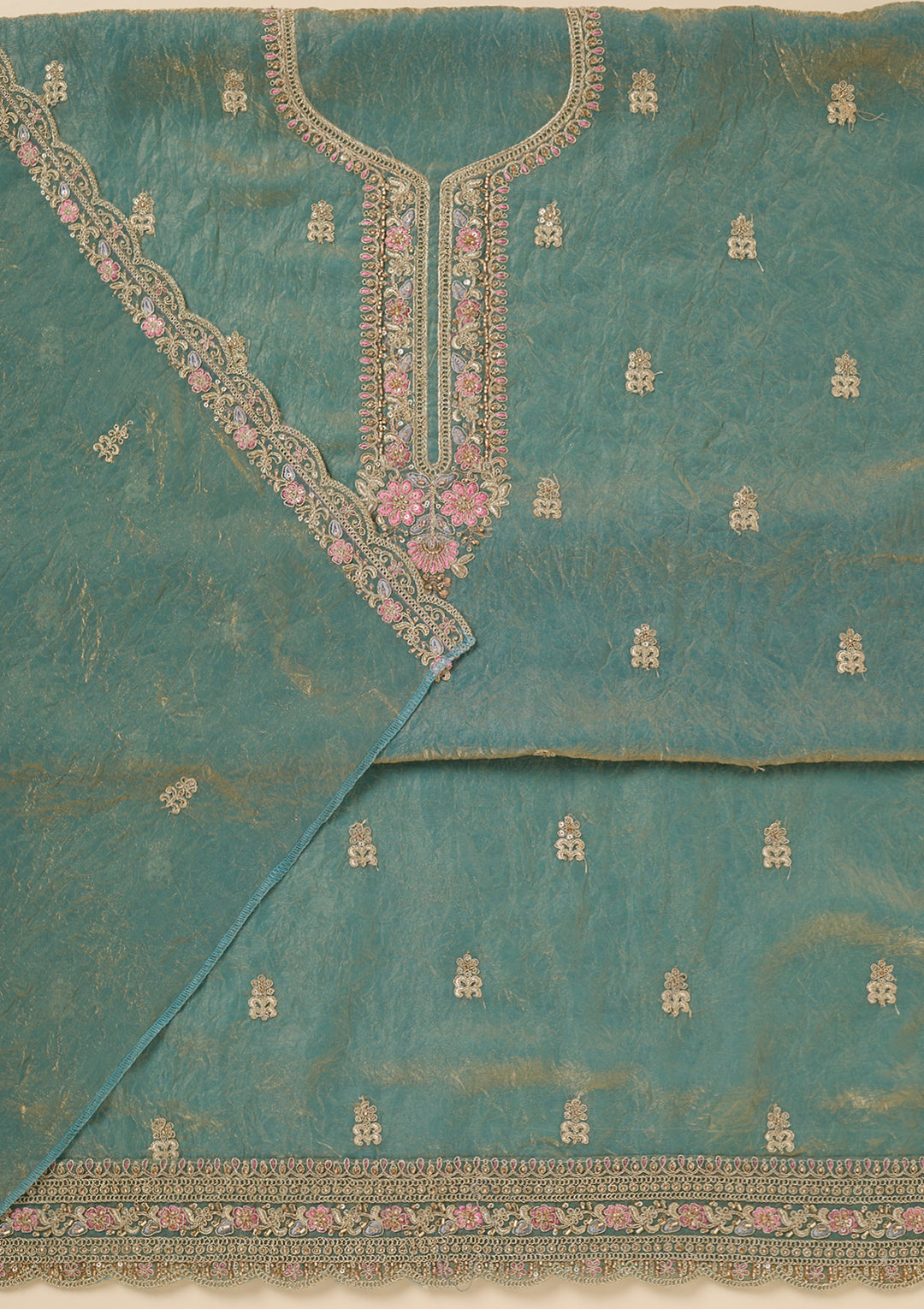 Sea Green Aariwork Tissue Unstitched Salwar Suit