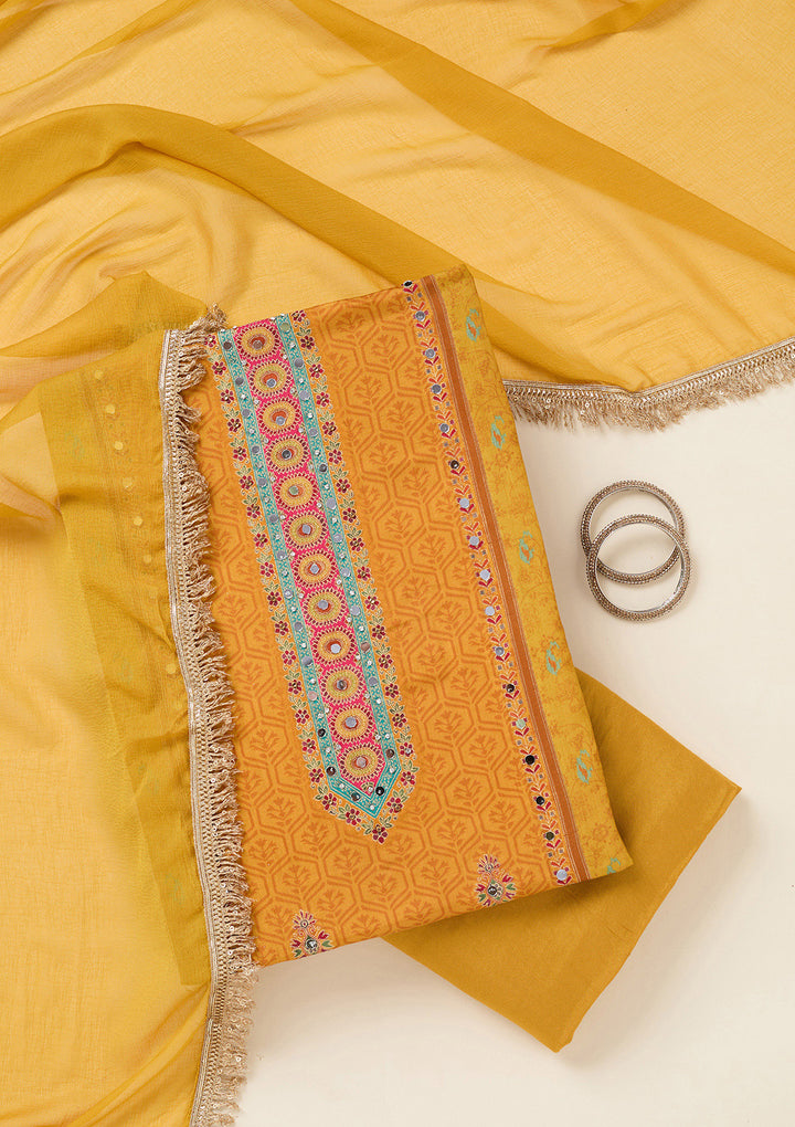 Mustard Zariwork Dola Silk Unstitched Salwar Suit