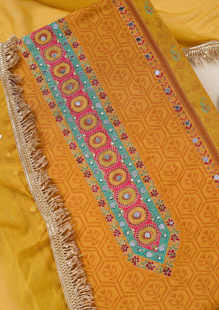 Mustard Zariwork Dola Silk Unstitched Salwar Suit