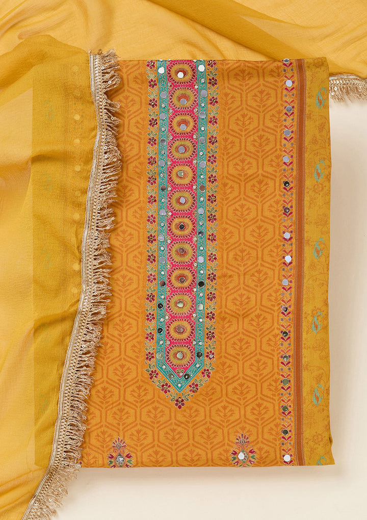 Mustard Zariwork Dola Silk Unstitched Salwar Suit