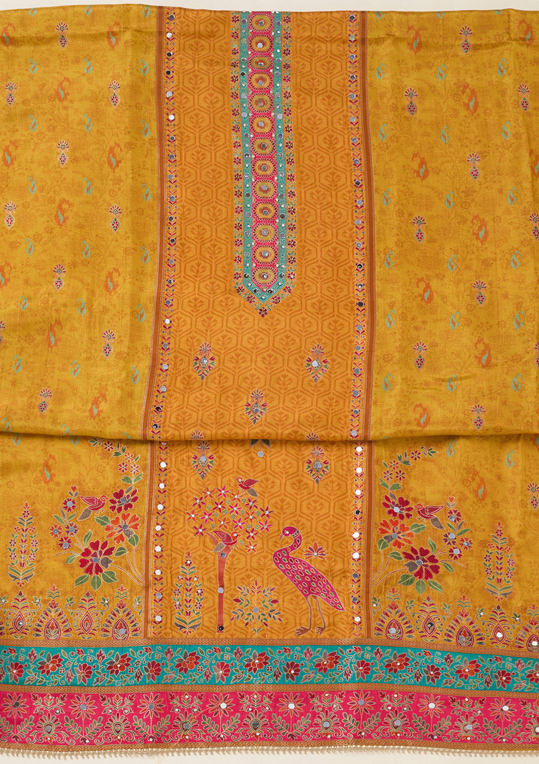Mustard Zariwork Dola Silk Unstitched Salwar Suit