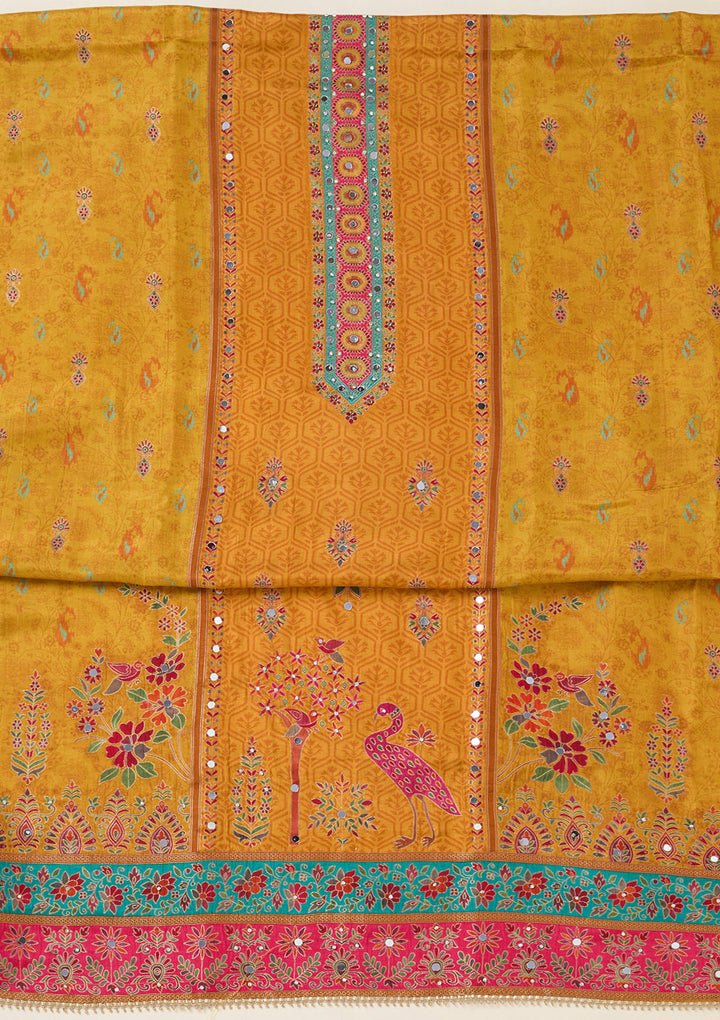 Mustard Zariwork Dola Silk Unstitched Salwar Suit