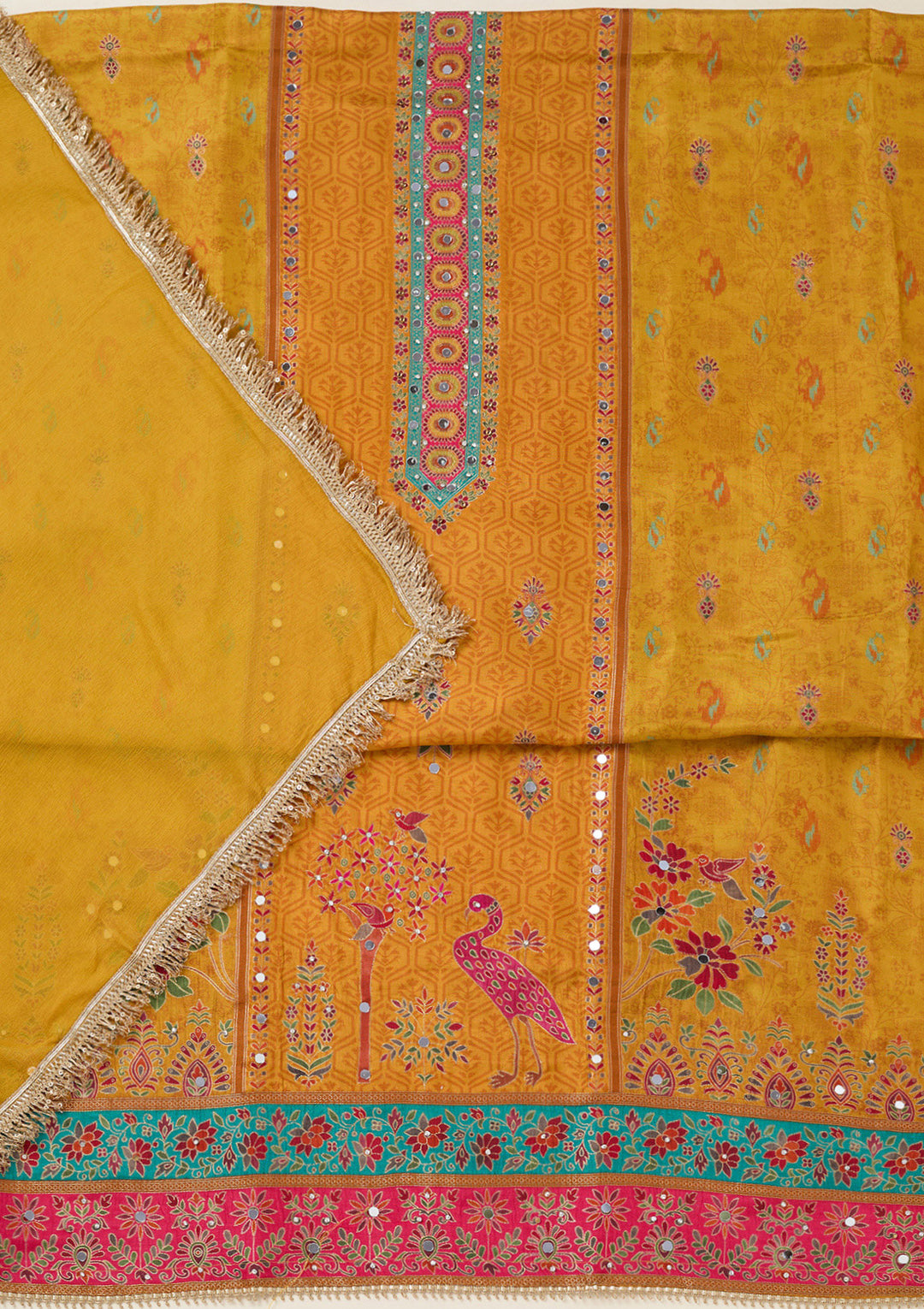 Mustard Zariwork Dola Silk Unstitched Salwar Suit