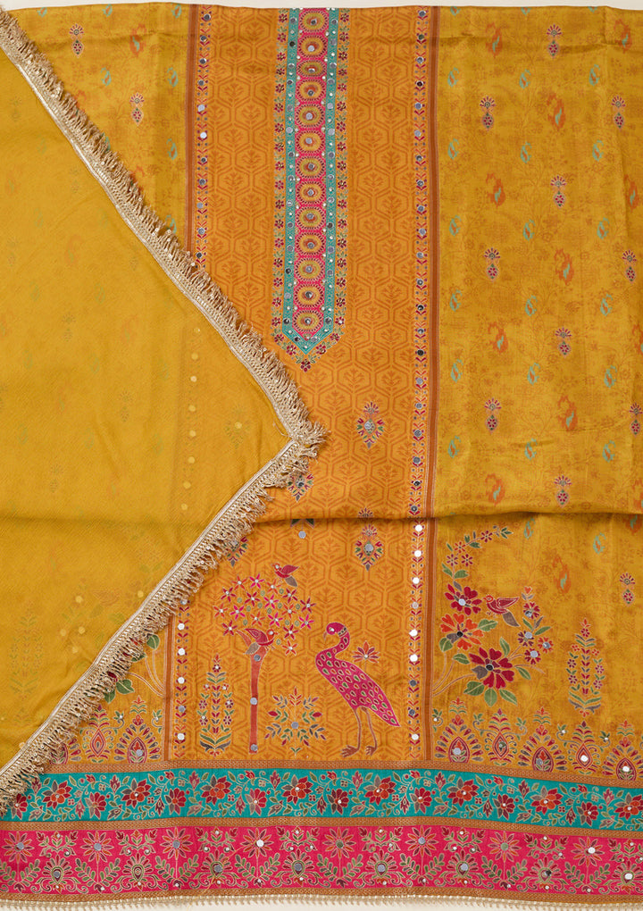 Mustard Zariwork Dola Silk Unstitched Salwar Suit