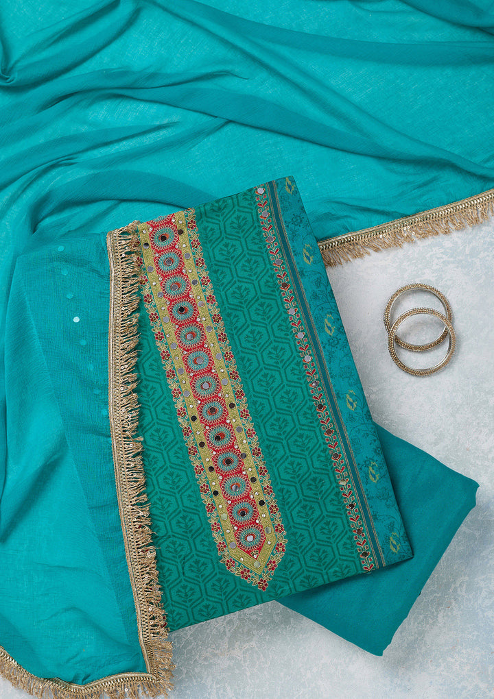 Peacock Green Zariwork Dola Silk Unstitched Salwar Suit