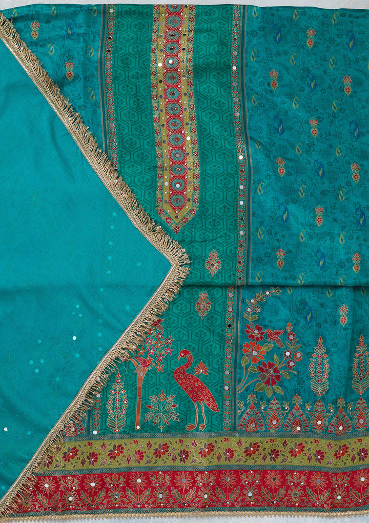 Peacock Green Zariwork Dola Silk Unstitched Salwar Suit