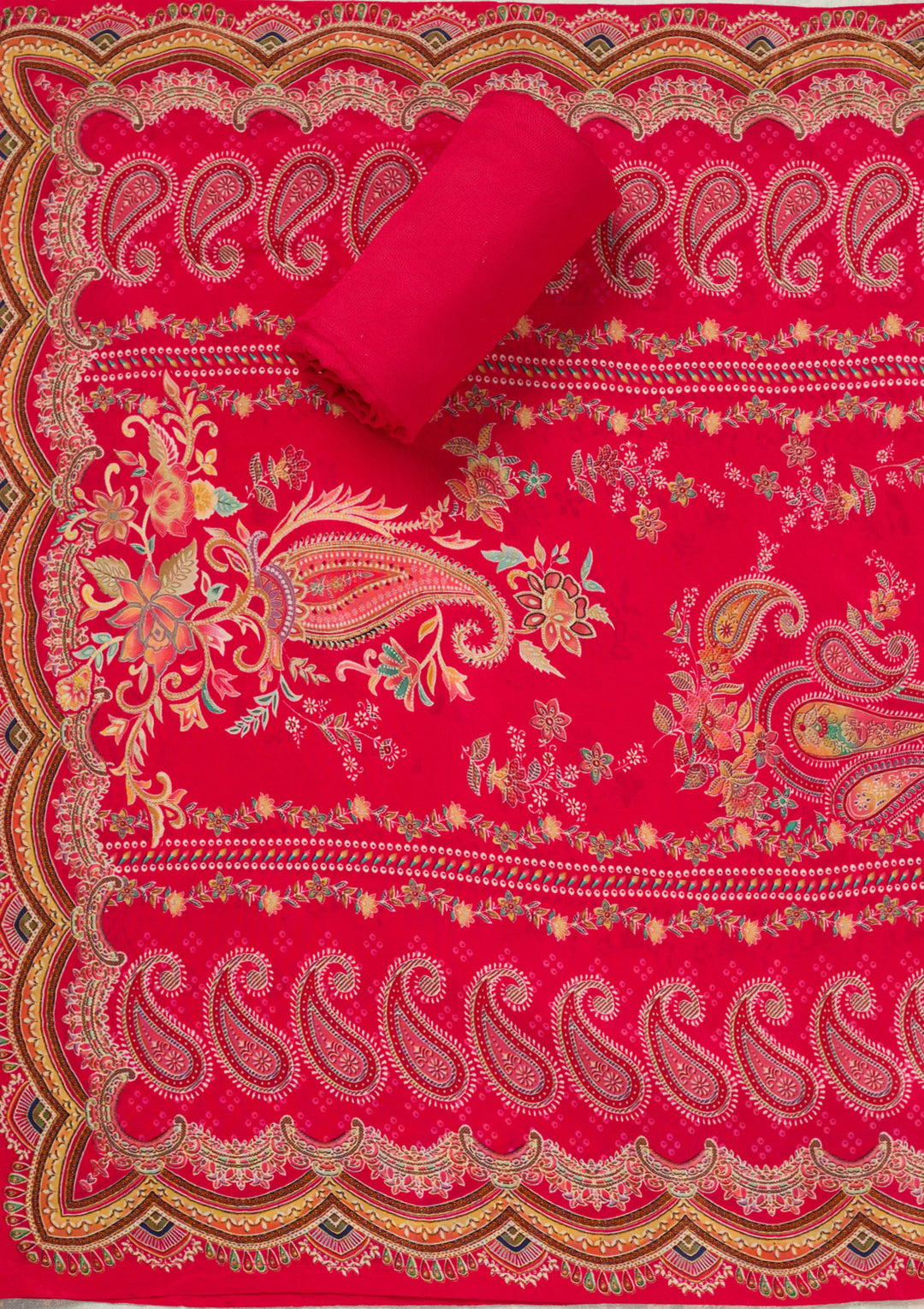 Rani Pink Zariwork (Gold) Dola Silk Unstitched Salwar Suit