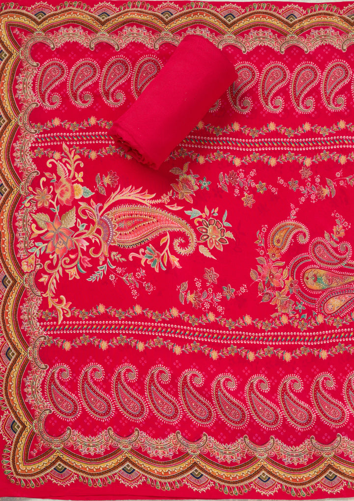 Rani Pink Zariwork (Gold) Dola Silk Unstitched Salwar Suit