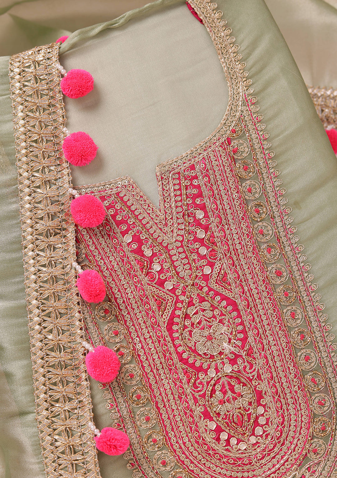 Pista Green Cording Tissue Unstitched Salwar Suit