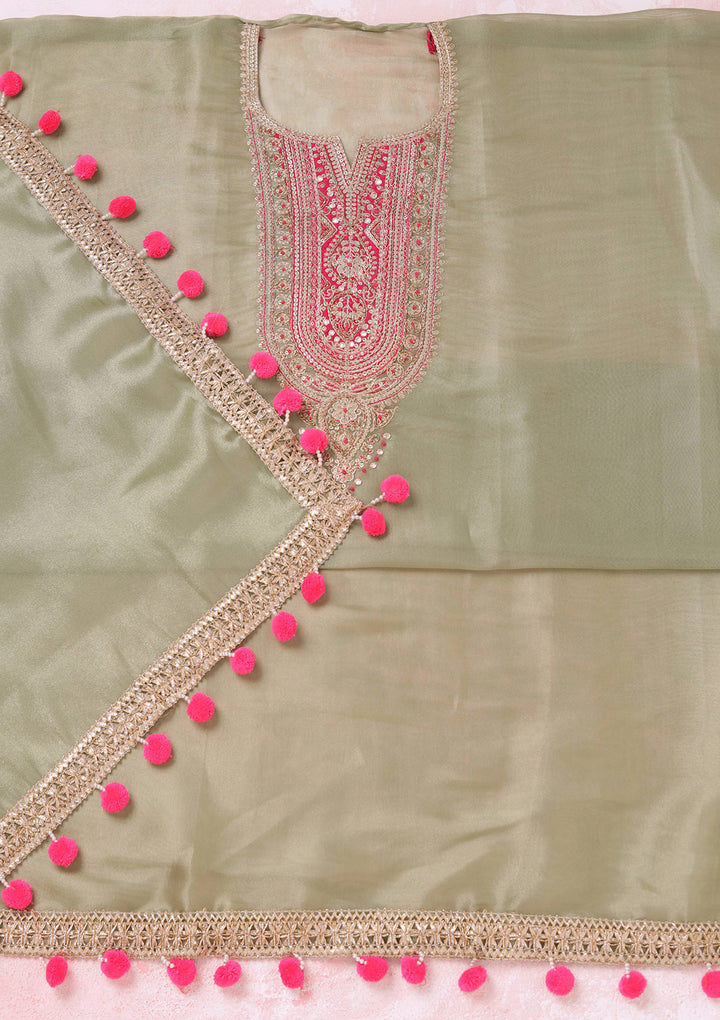 Pista Green Cording Tissue Unstitched Salwar Suit