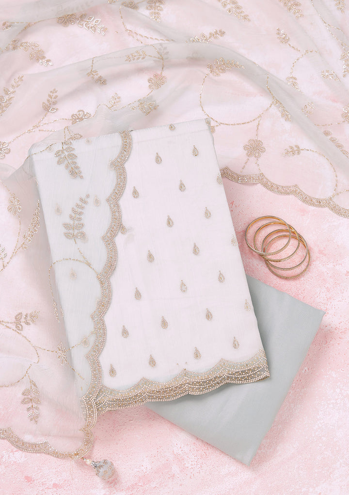 Sky Blue Zariwork (Gold) Tissue Unstitched Salwar Suit