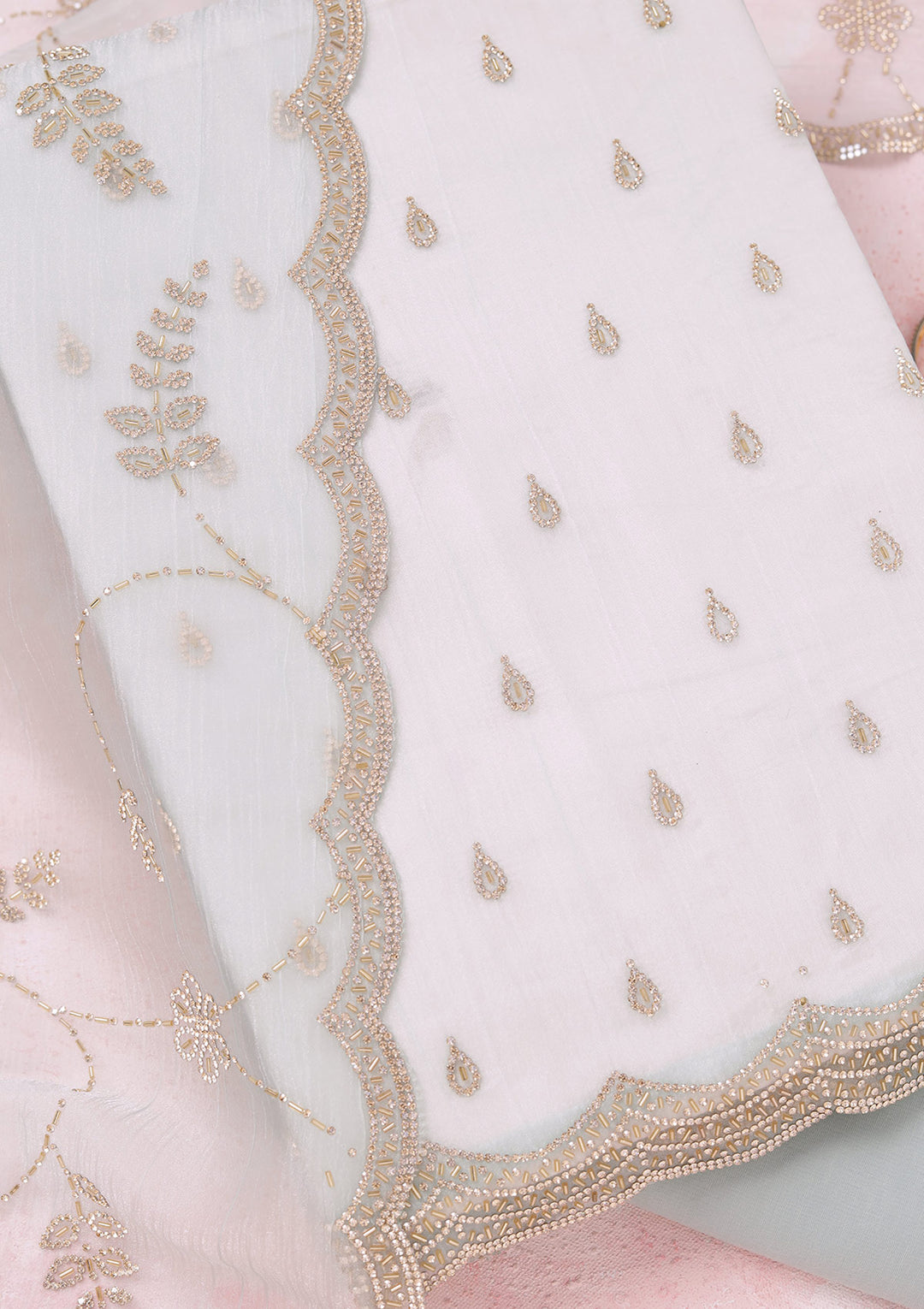 Sky Blue Zariwork (Gold) Tissue Unstitched Salwar Suit