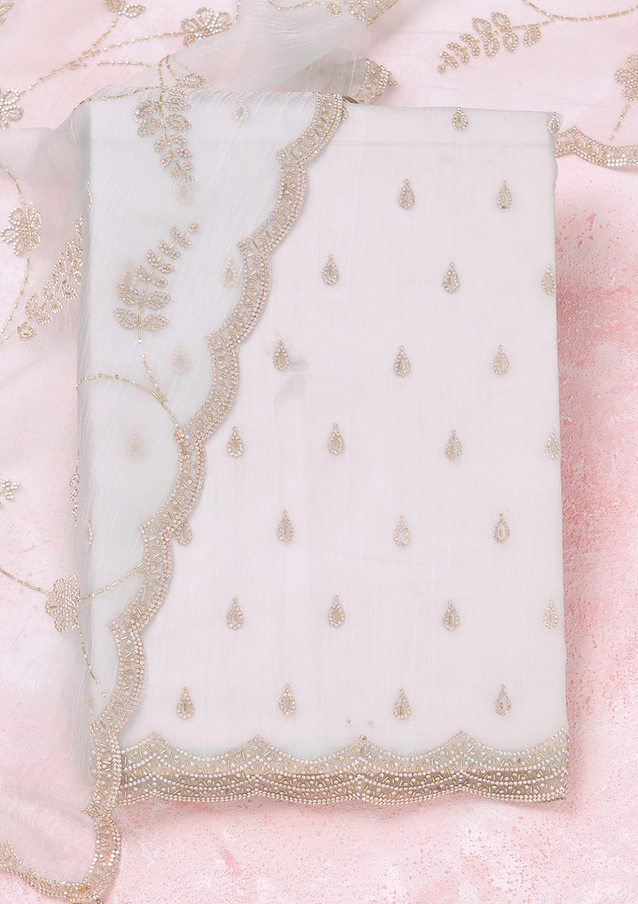 Sky Blue Zariwork (Gold) Tissue Unstitched Salwar Suit