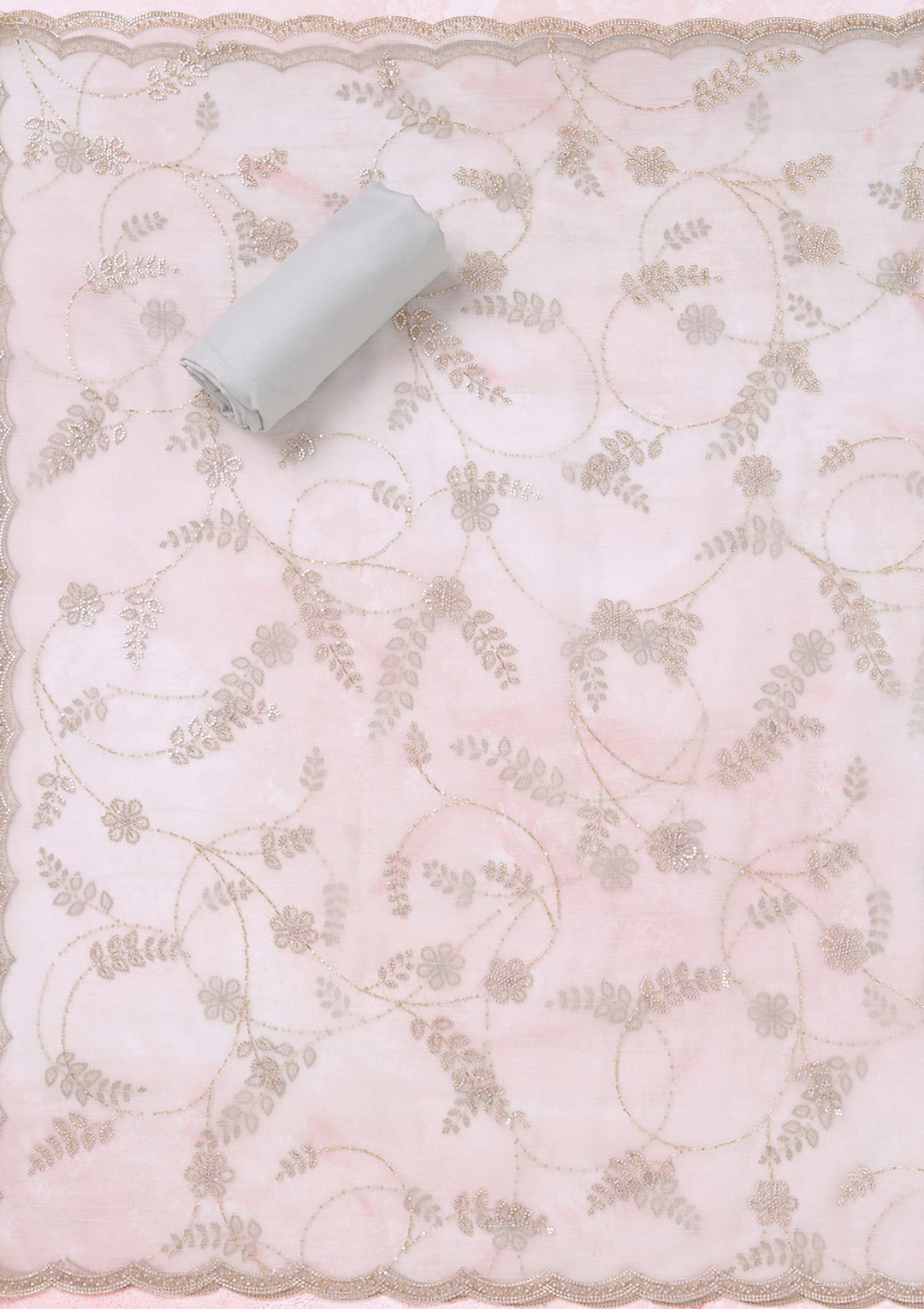 Sky Blue Zariwork (Gold) Tissue Unstitched Salwar Suit