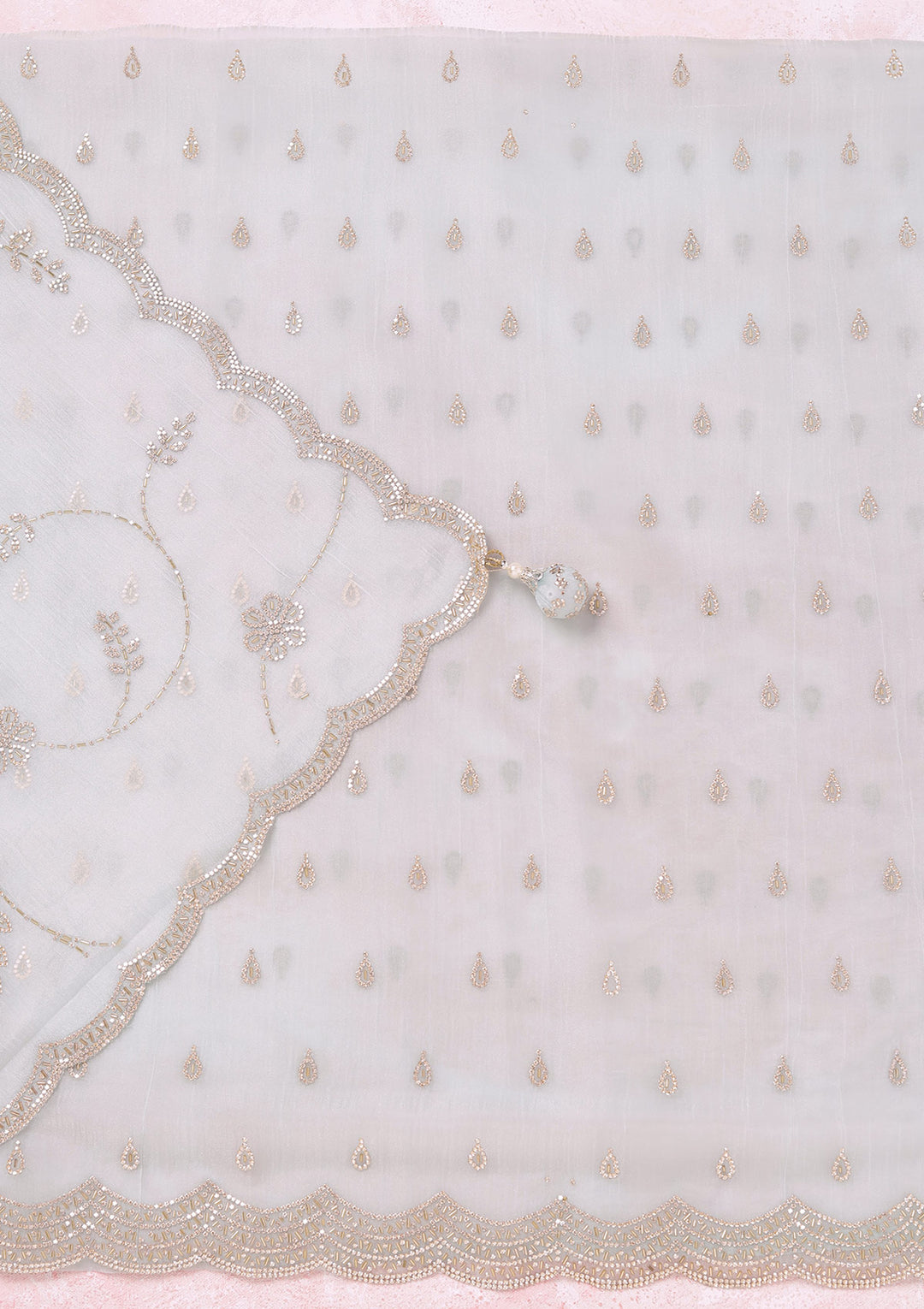 Sky Blue Zariwork (Gold) Tissue Unstitched Salwar Suit