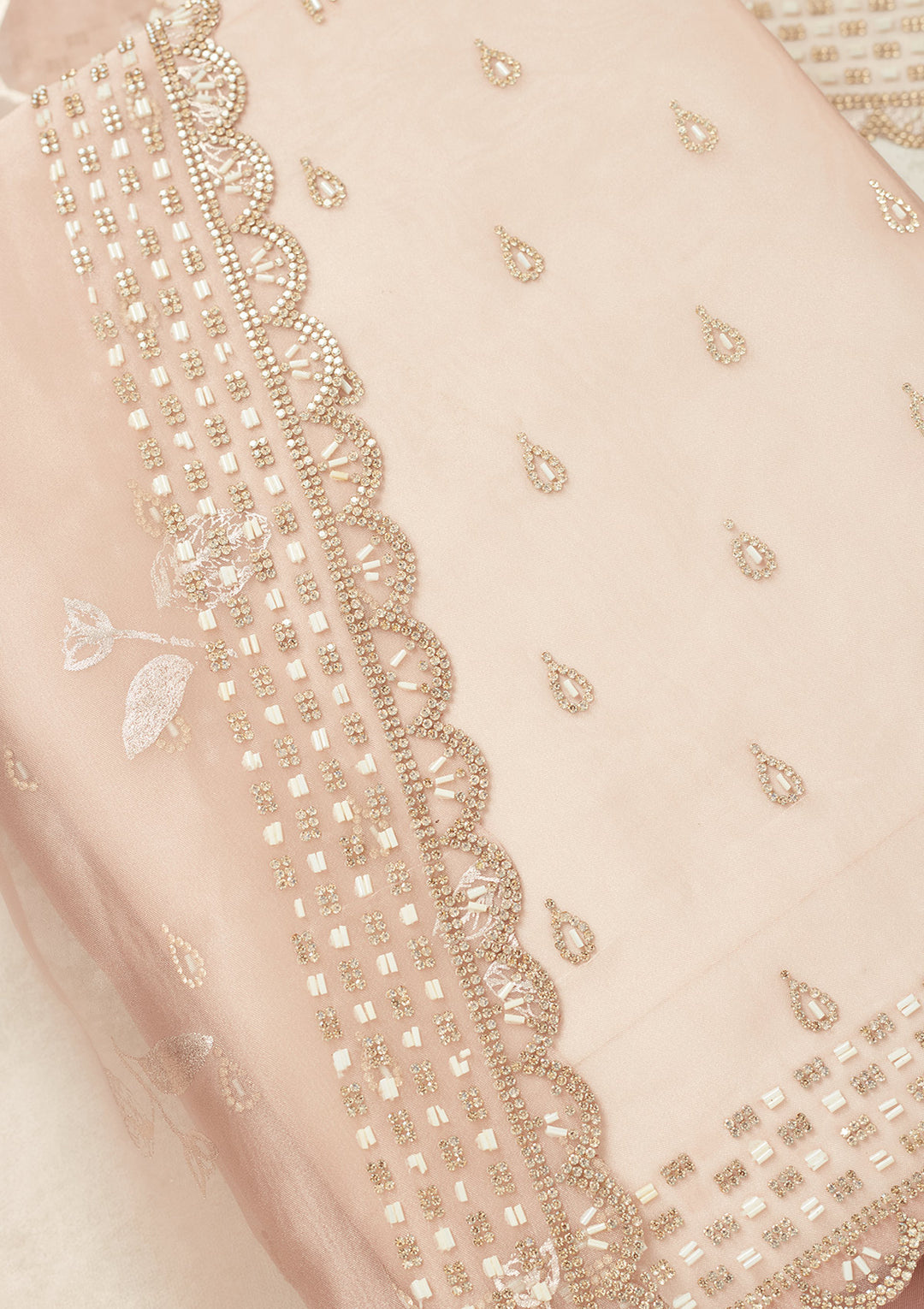 Lavender Stonework (Gold) Tissue Unstitched Salwar Suit