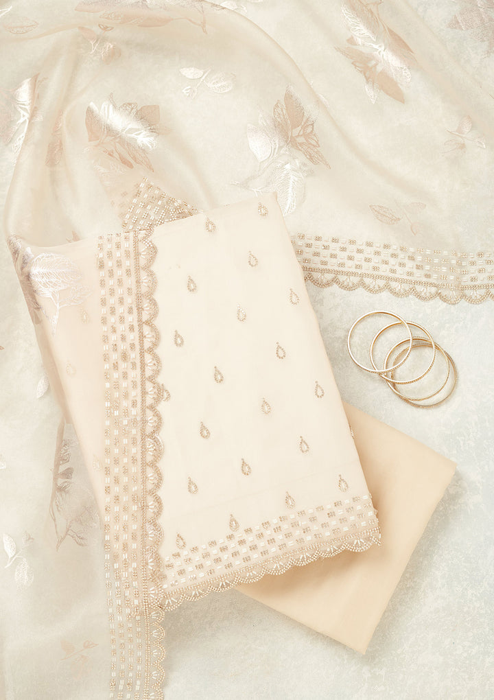 Off White Stonework (Gold) Tissue Unstitched Salwar Suit