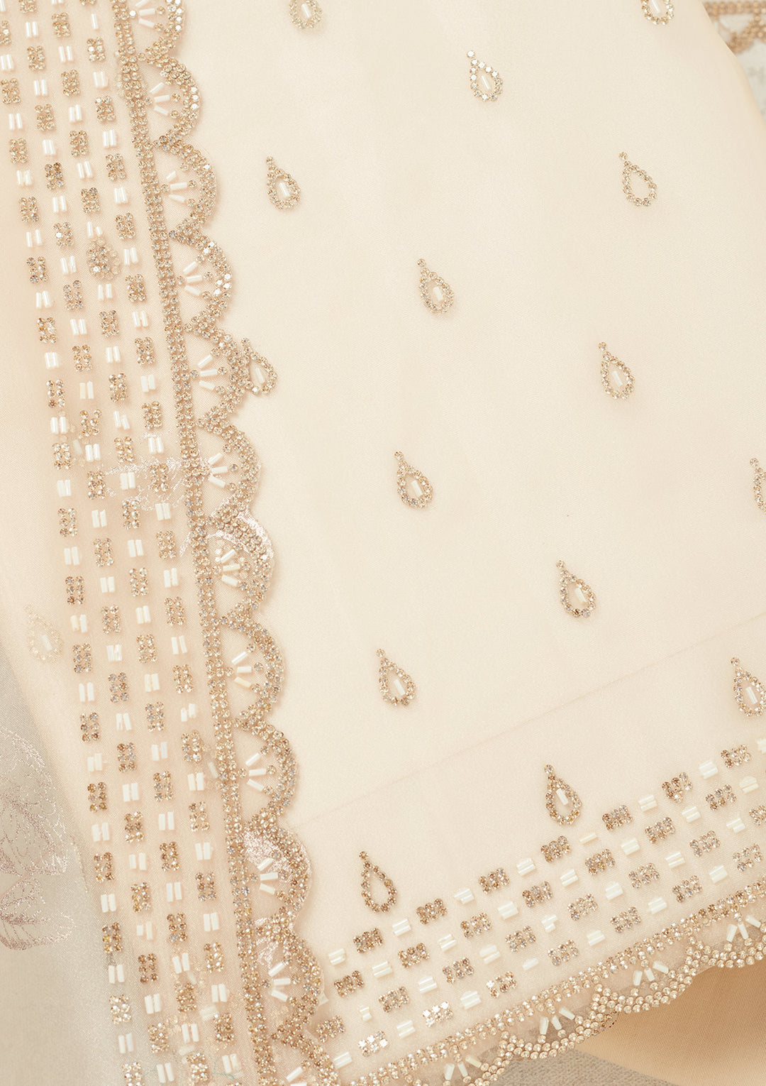 Off White Stonework (Gold) Tissue Unstitched Salwar Suit