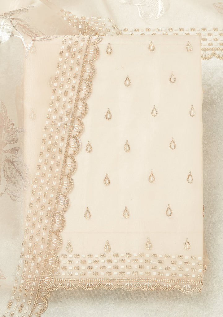 Off White Stonework (Gold) Tissue Unstitched Salwar Suit