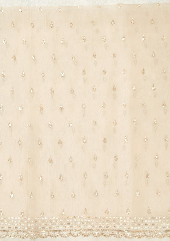 Off White Stonework (Gold) Tissue Unstitched Salwar Suit