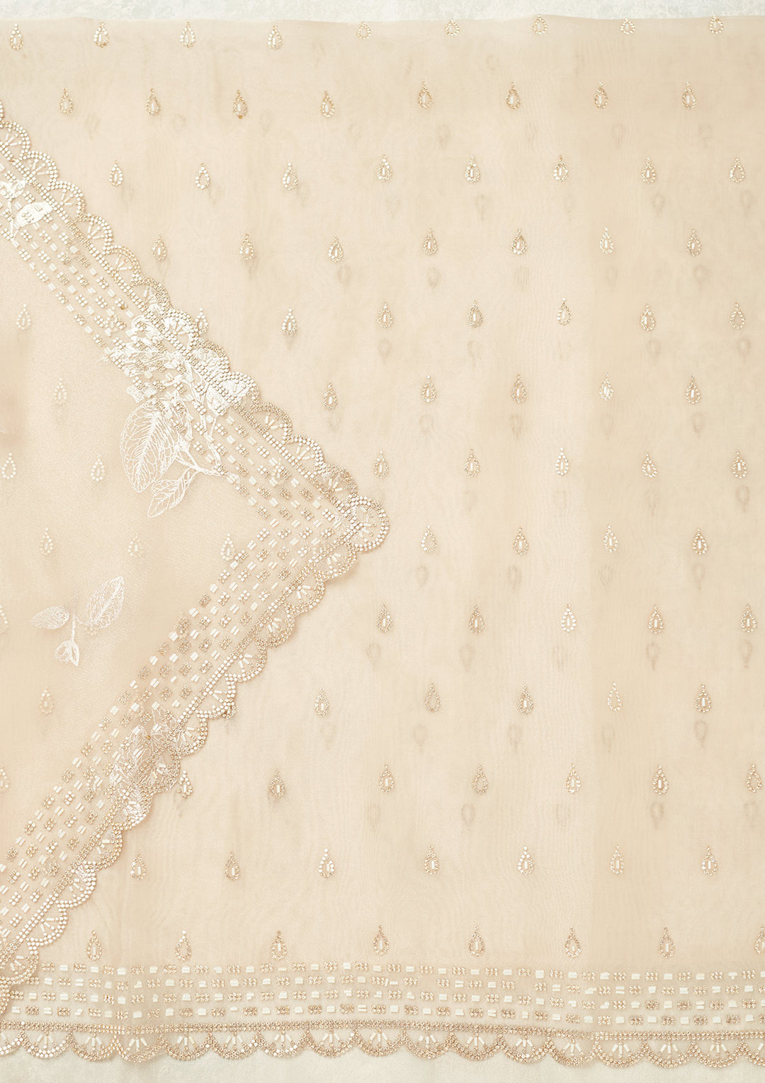 Off White Stonework (Gold) Tissue Unstitched Salwar Suit