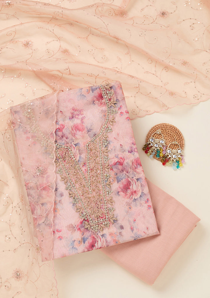 Peach Aariwork Tissue Unstitched Salwar Suit