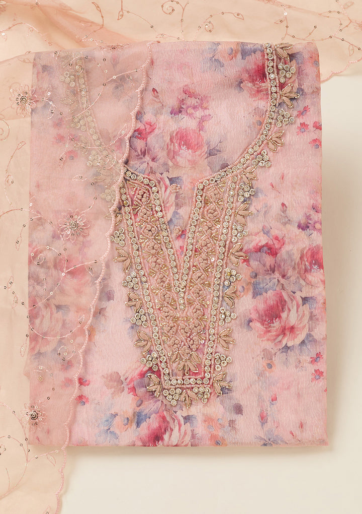 Peach Aariwork Tissue Unstitched Salwar Suit