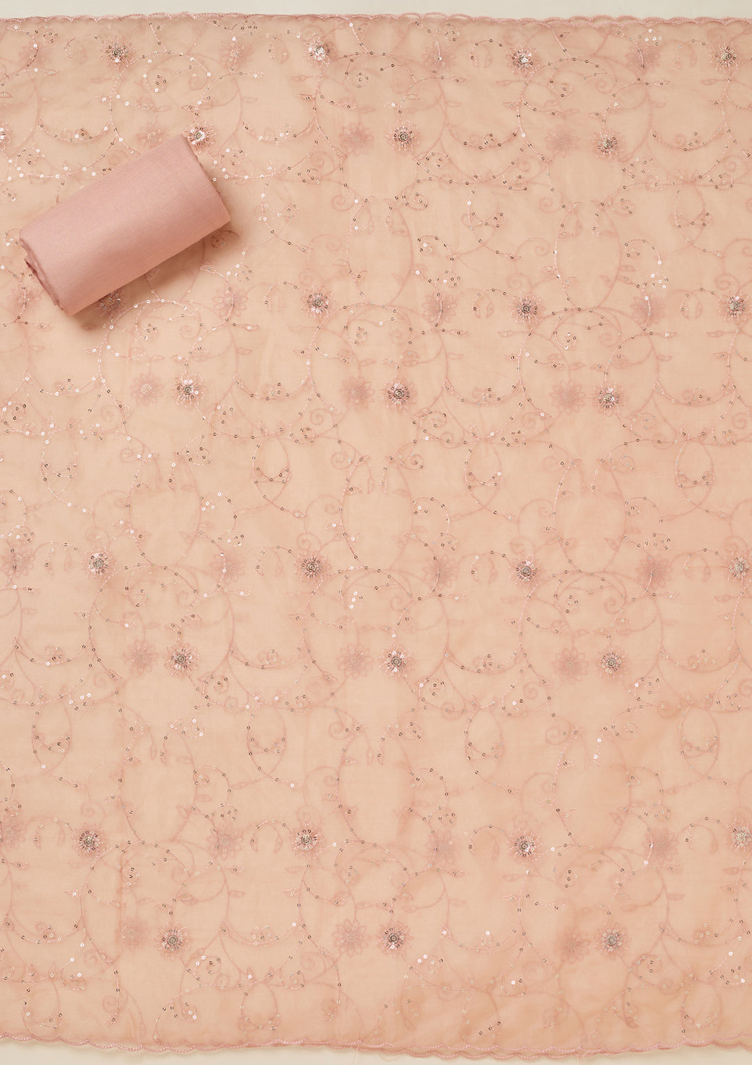 Peach Aariwork Tissue Unstitched Salwar Suit