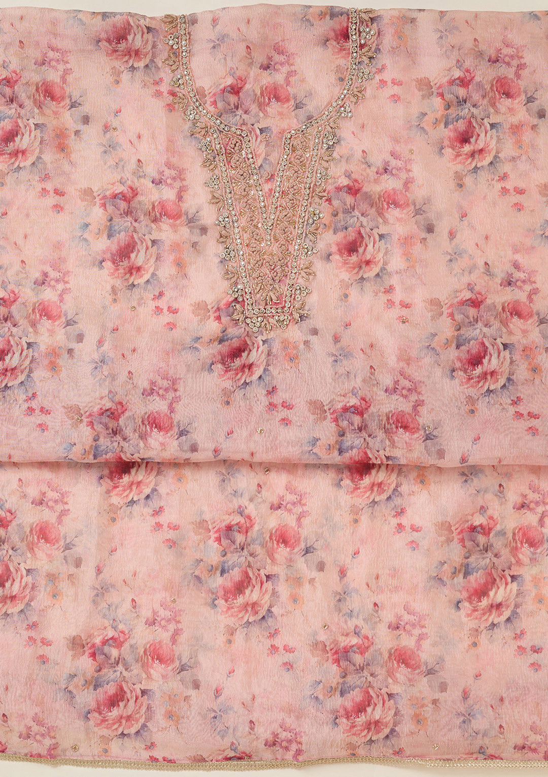Peach Aariwork Tissue Unstitched Salwar Suit
