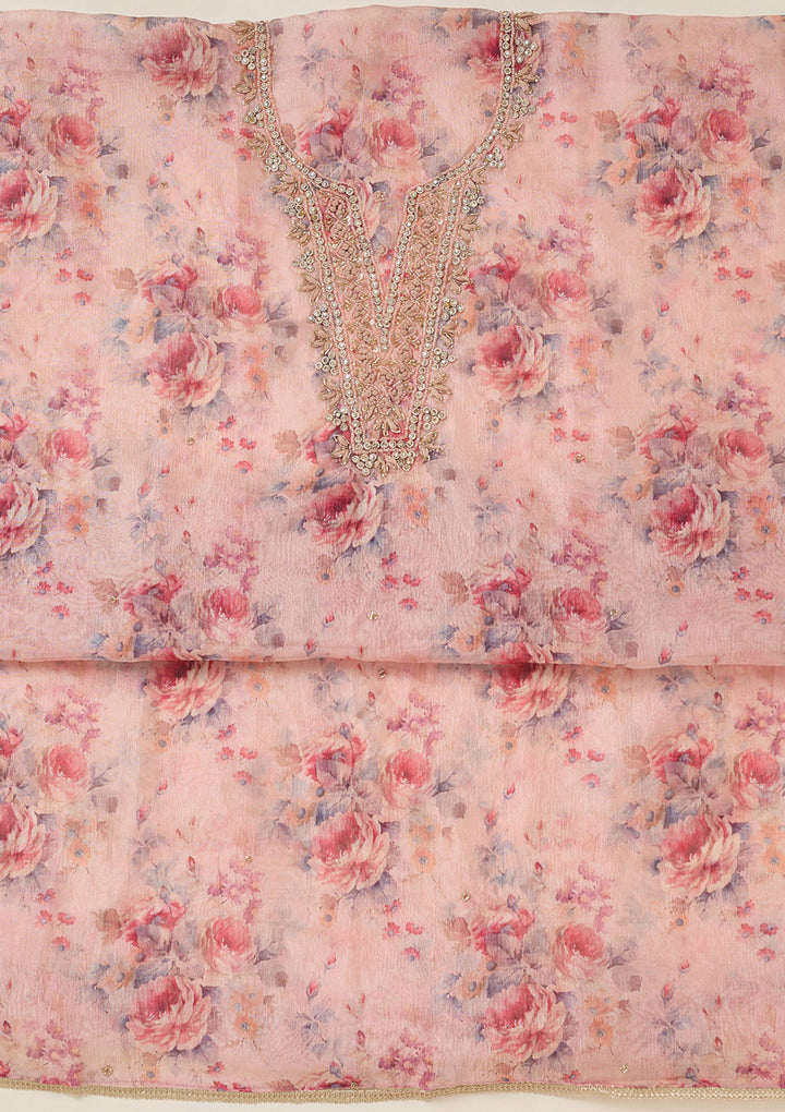 Peach Aariwork Tissue Unstitched Salwar Suit