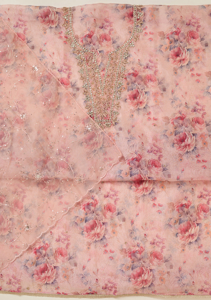 Peach Aariwork Tissue Unstitched Salwar Suit