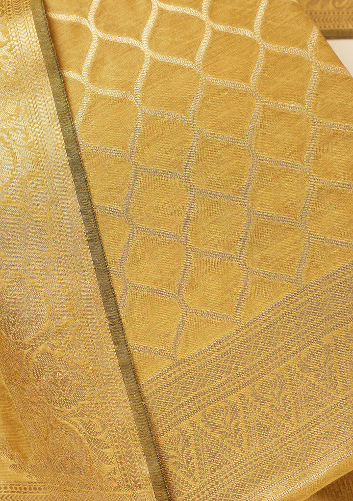 Lime Green Zariwork (Gold) Silk Unstitched Salwar Suit