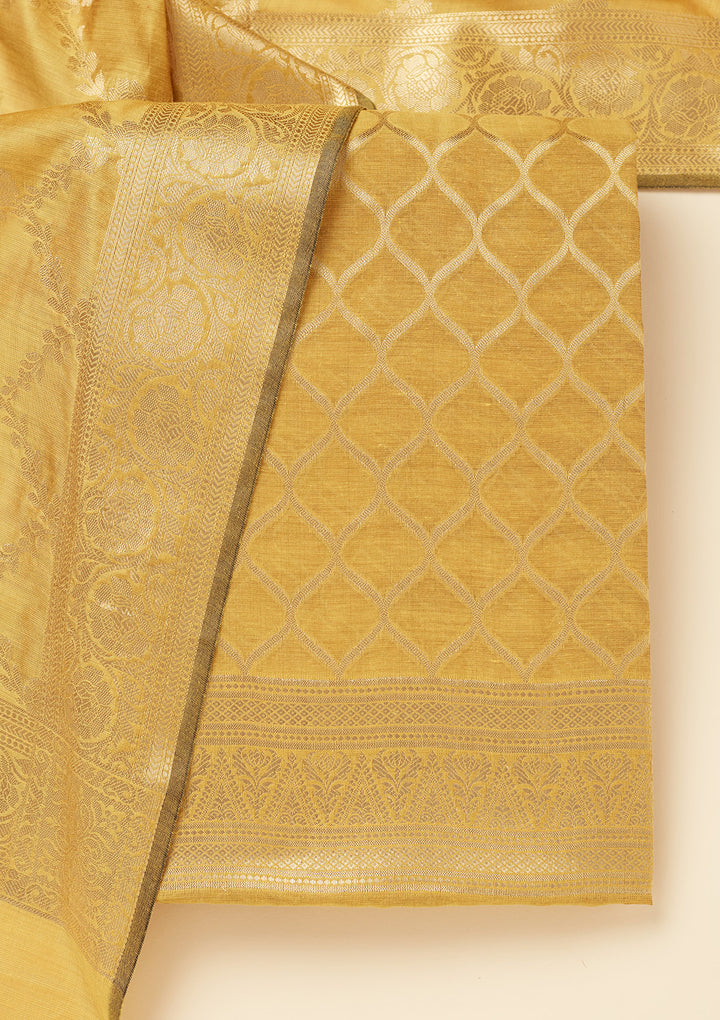 Lime Green Zariwork (Gold) Silk Unstitched Salwar Suit