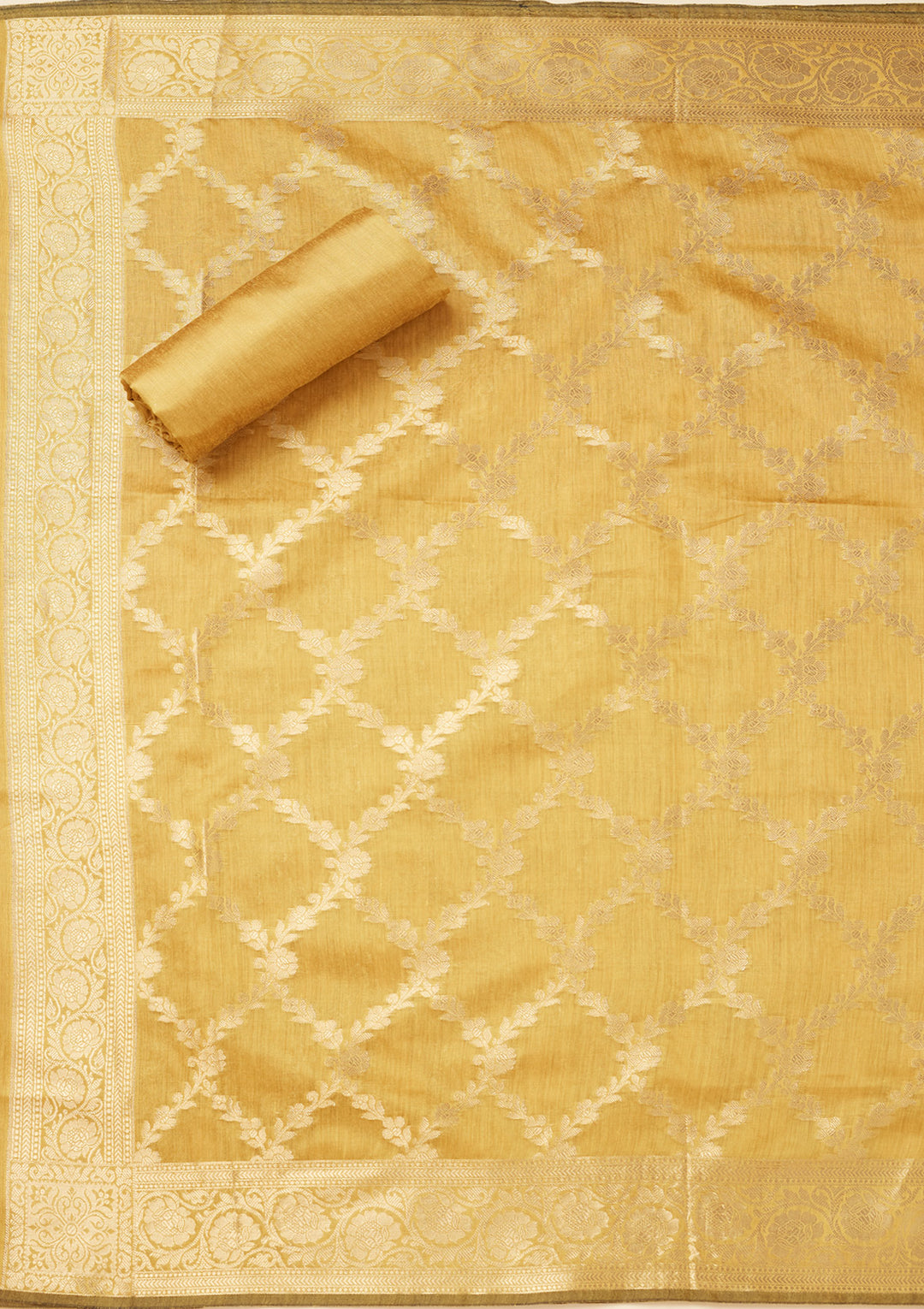 Lime Green Zariwork (Gold) Silk Unstitched Salwar Suit