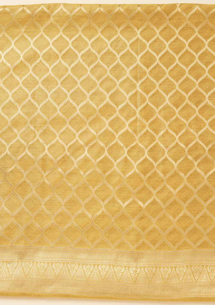 Lime Green Zariwork (Gold) Silk Unstitched Salwar Suit