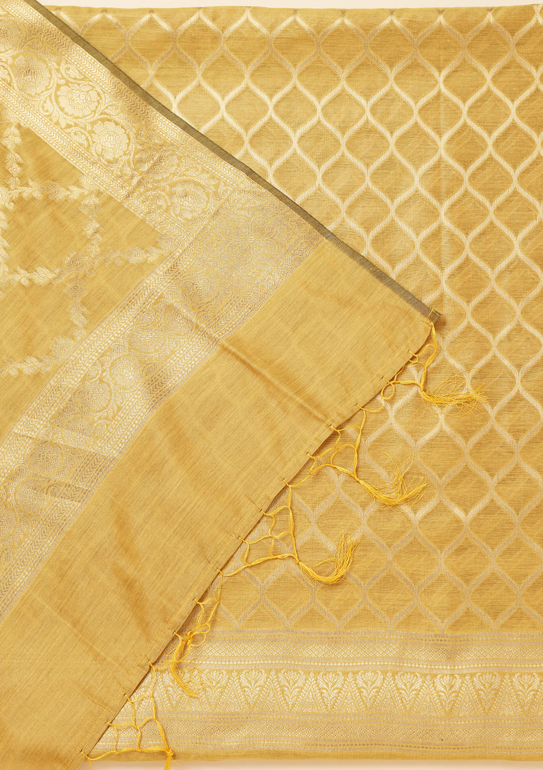 Lime Green Zariwork (Gold) Silk Unstitched Salwar Suit