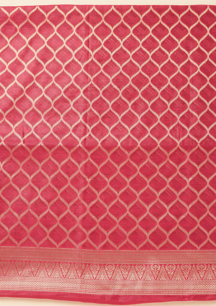 Magenta Pink Zariwork (Gold) Silk Unstitched Salwar Suit